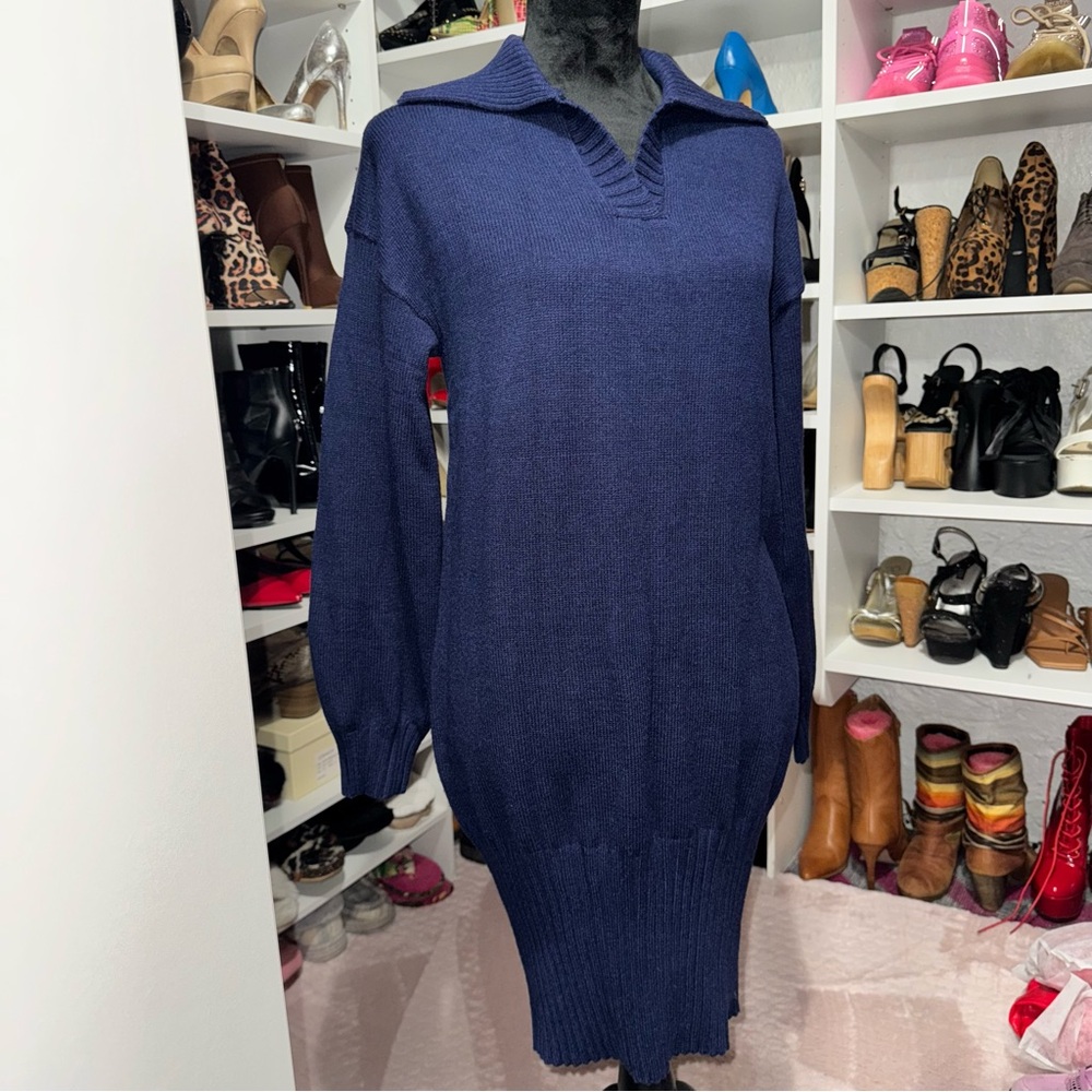 Navy Blue Knit Sweater Dress